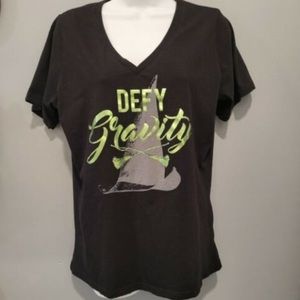 WICKED Women's XXL Defy Gravity V-neck  Black  Tshirt  Green Good Organic Cotton